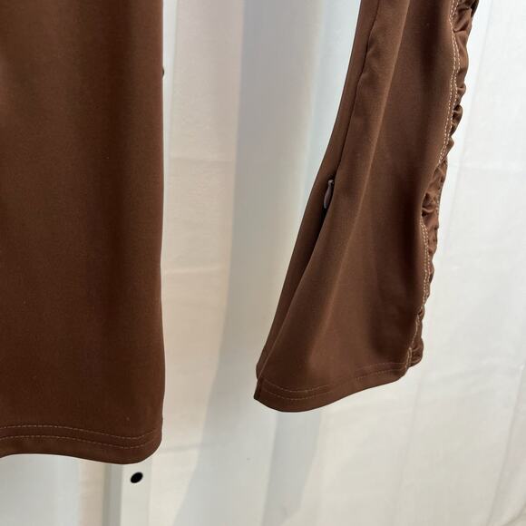 NWOT MANIERE DE VOIR Size 8 Ruched Side Zip Ankle High Waist Pants Stretch Brown - Picture 6 of 9